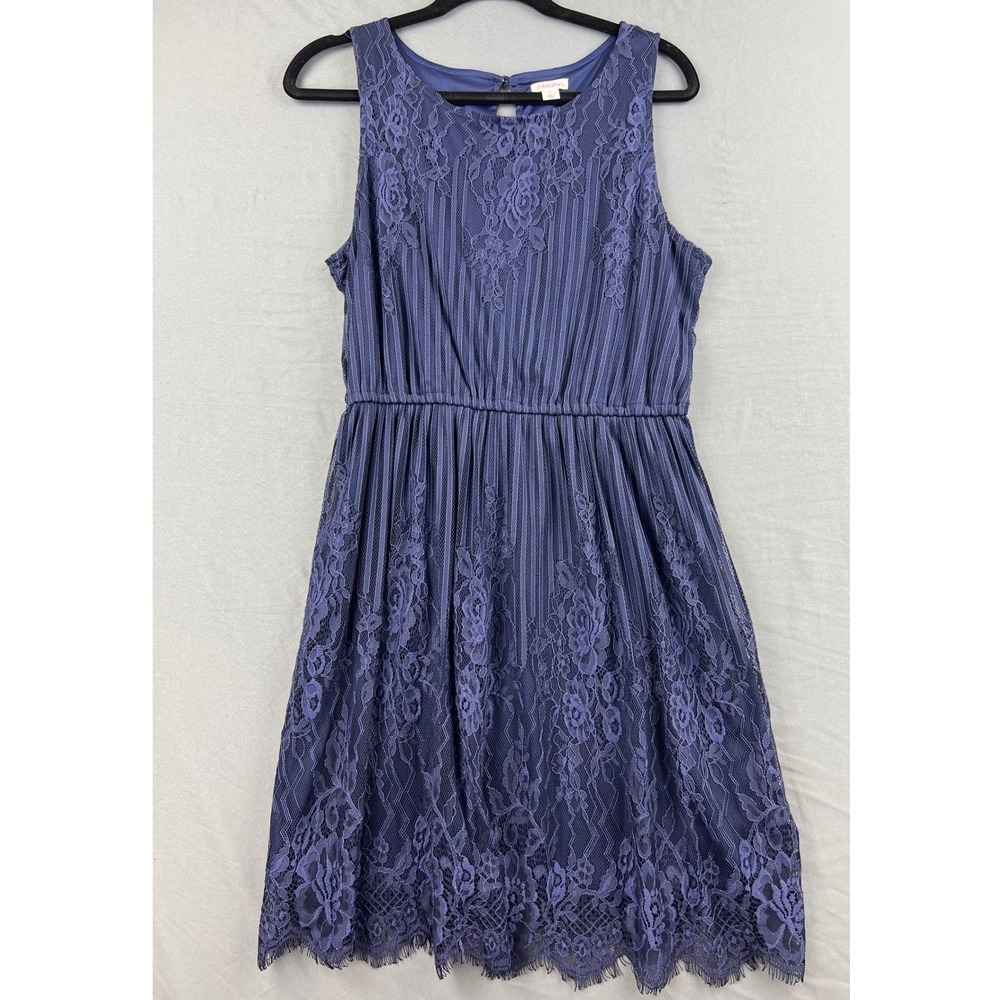 Xhilaration Lace Dress Womens Large Blue Sleeveless Elastic Waist Mini Good